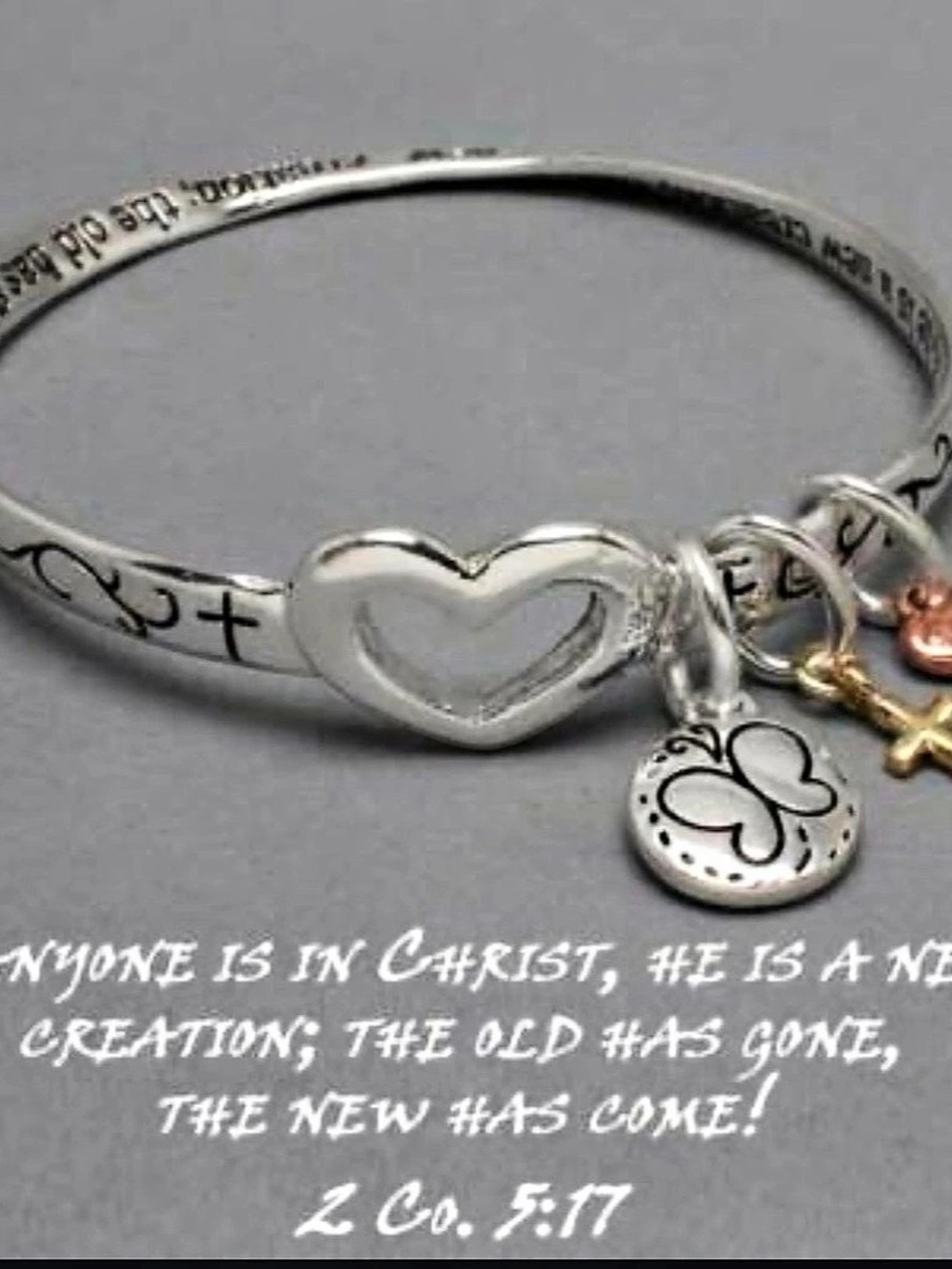 Cross Charm Heart Bracelet in Silver & Gold